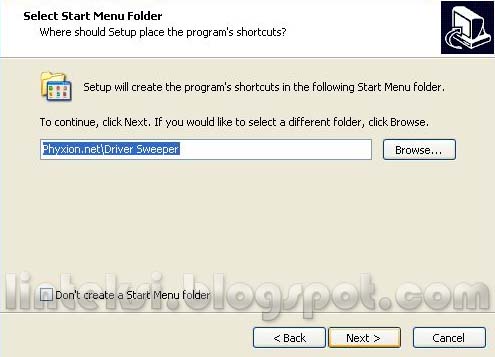 Driver Sweeper Select Start Menu Folder