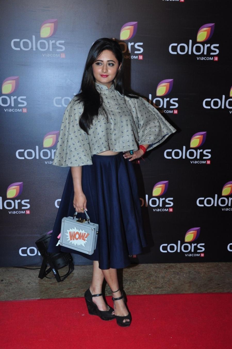 Hindi TV Actress Rashami Desai Long Hair Photos In Blue Dress