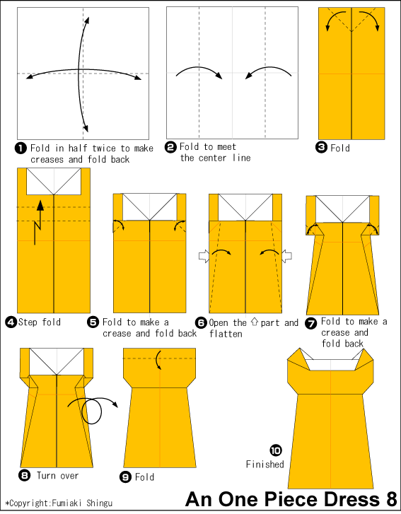 One Piece Dress 8 (Large Size) - Easy Origami instructions For Kids