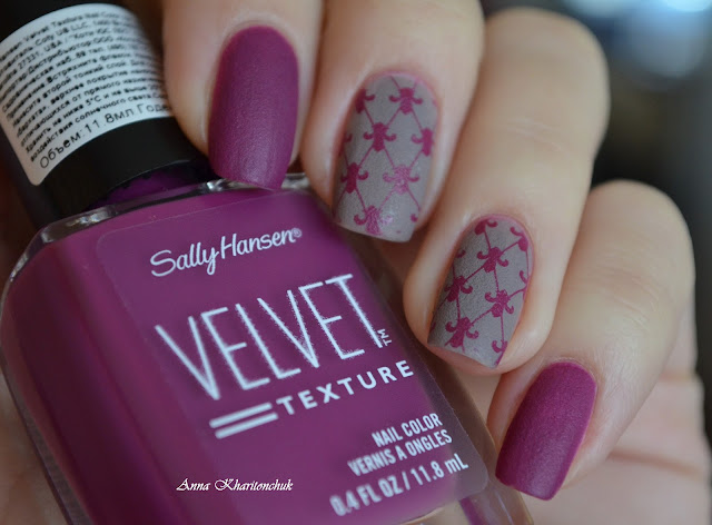 Sally Hansen Velvet Texture 610 Crushed и 630 Lush, стемпинг BP-L016