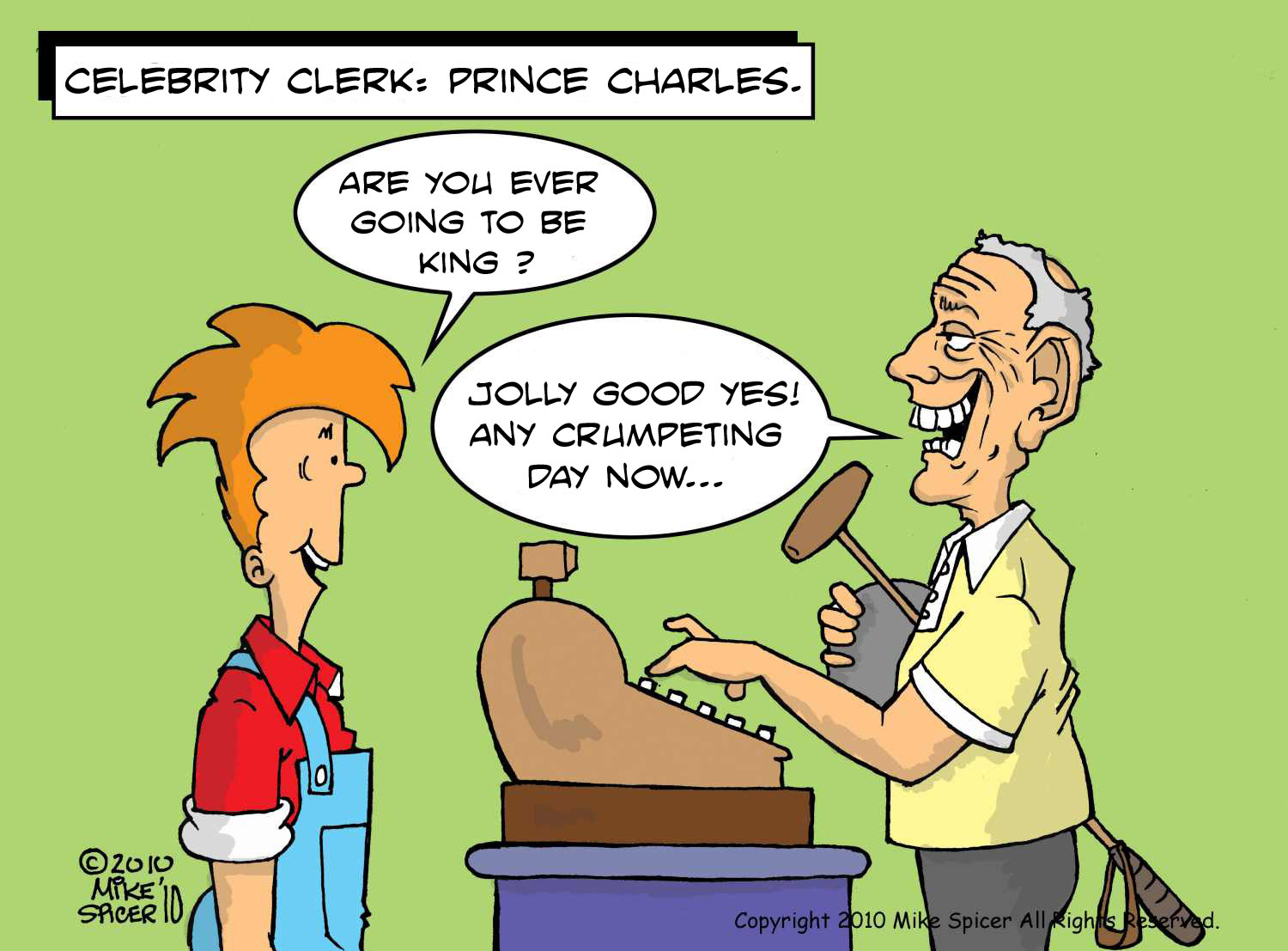 Mike Spicer Cartoonist / Caricaturist. Celebrity Clerk Prince Charles.