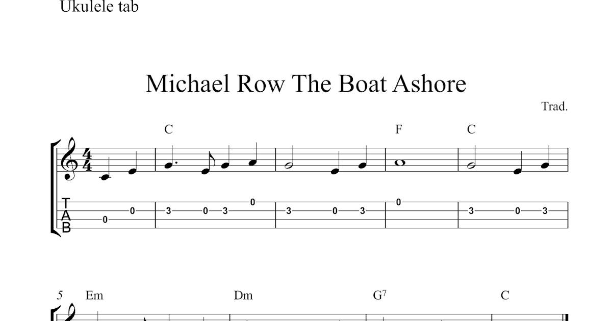 Michael Row The Boat Ashore - Free easy ukulele tab sheet music