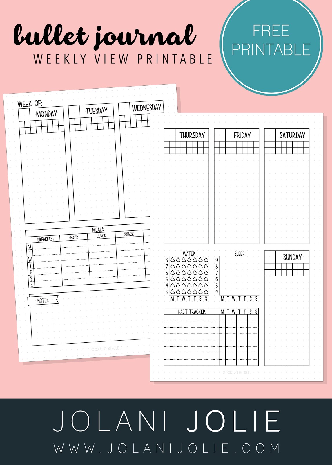 Free Printable Weekly Bullet Journal Overview With Sleep Water 