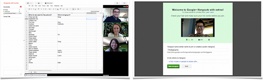 Hangouts with extras: Docs (left), Named Hangouts (right)