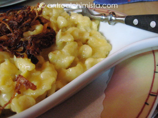 Spätzle all’Uovo con Formaggio di Malga e Cipolla Fritta