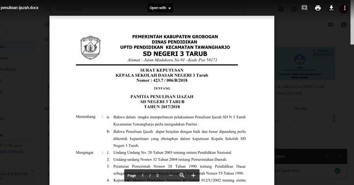 Unduh Contoh Sk Panitia Penulisan Ijazah Format File