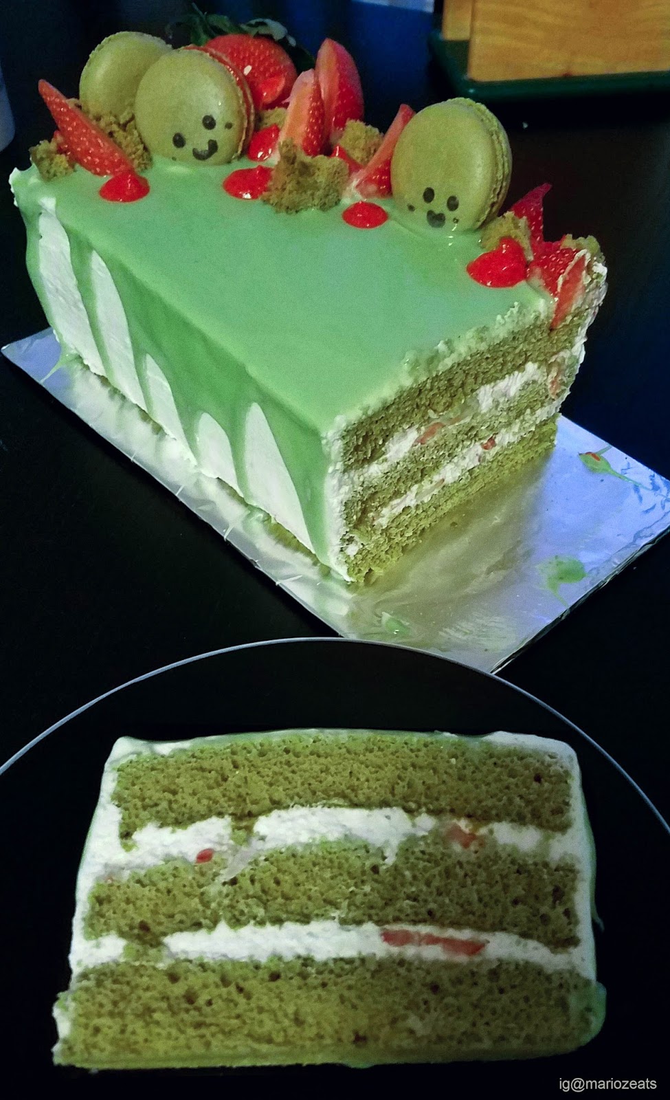 Matcha Strawberry Cake slice