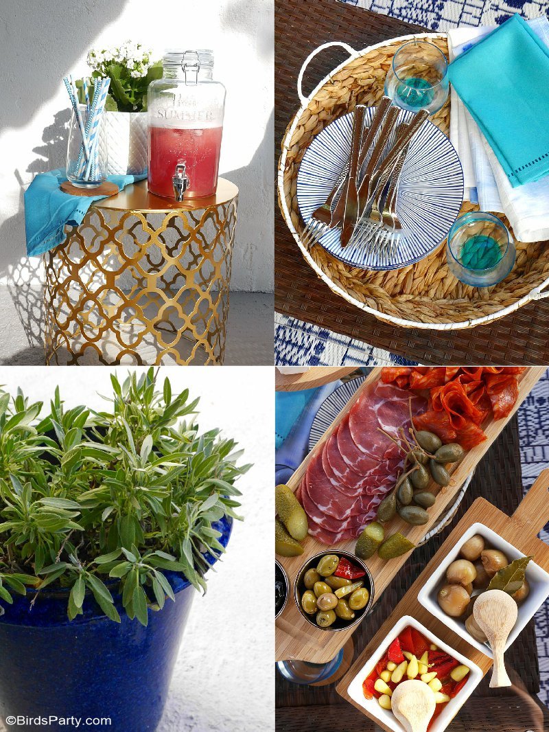 Our Quick & Easy End of Summer Patio Party ideas, a grazing charcuterie board and simple decor for a last-minute party and seasonal celebration! by BirdsParty.com @birdsparty