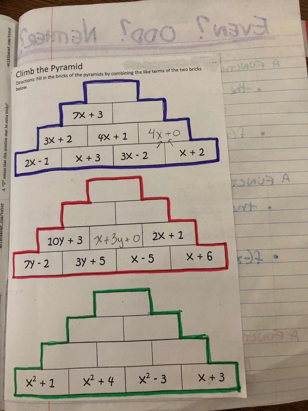 Mrs. Vadnais' Algebra II: Marking Period 2 Notebook