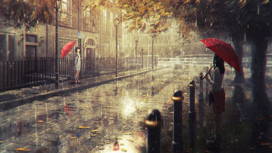 Anime, Girl, Raining, Umbrella, 4K, #221 Wallpaper PC Desktop