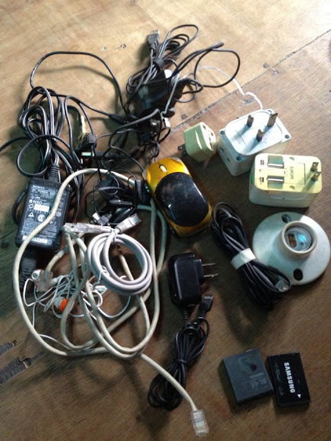 old wires, mouse, plugs