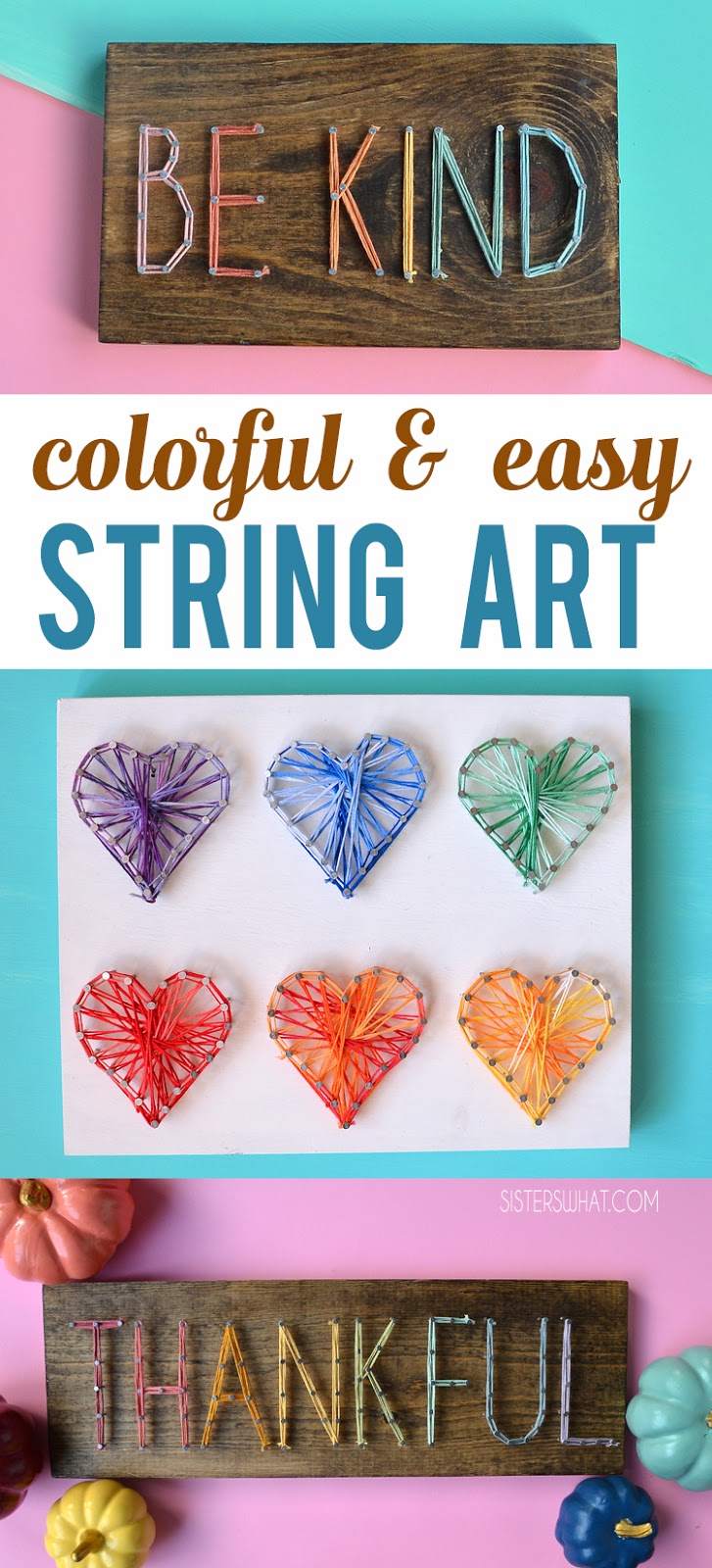 Colorful Easy Word String Art Tutorial Sisters, What!