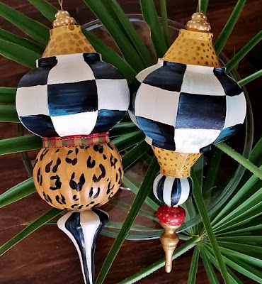 hand painted checked ornaments