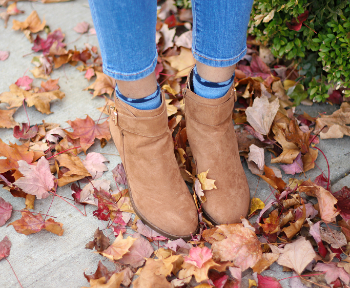 Zara Blue Coat, Fall Outfit Ideas, Tan suede booties, Tan suede ankle boots