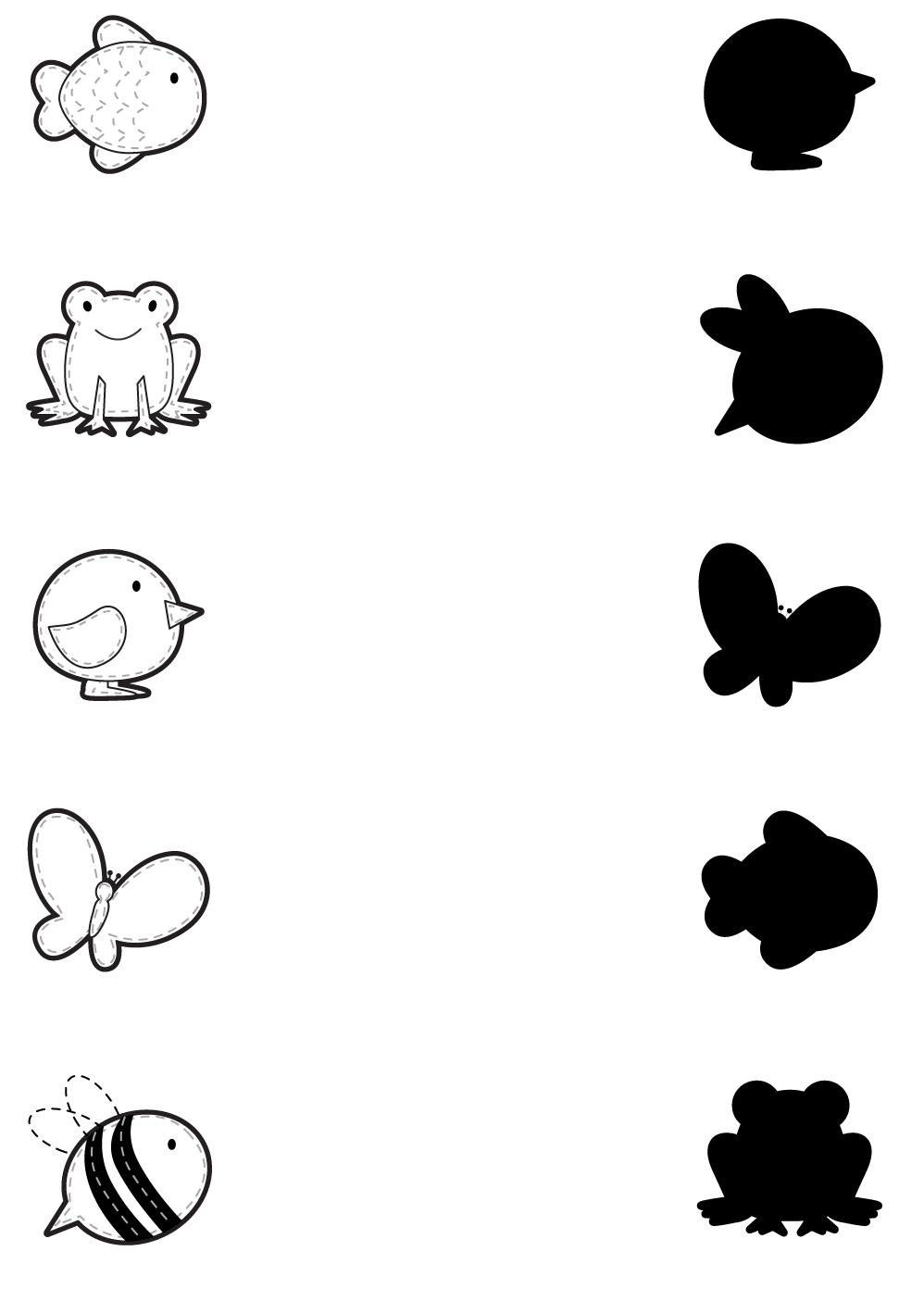 Fichas de atención de animales,relaciona el dibujo con la sombra correcta.