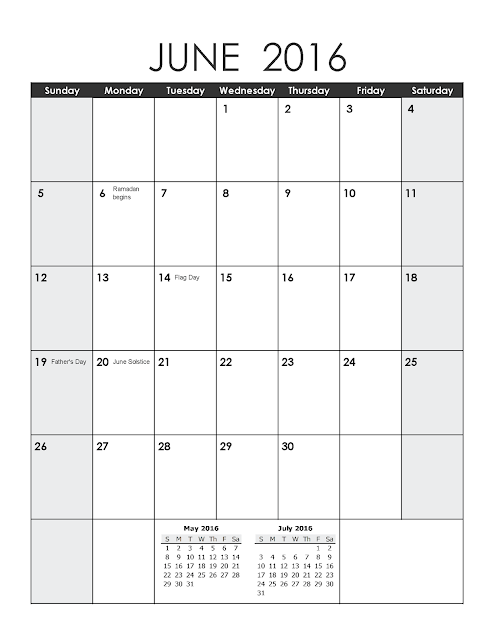 June 2016 Printable Calendar A4, June 2016 Blank Calendar, June 2016 Planner Cute, June 2016 Calendar Download Free