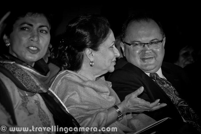 Hope that you have already checked inaugural Photo Journey from 14th Bharat Rang Mahotsav at HERE. Here are few more photographs from inaugural ceremony at Kamani Auditorium. Let's check out this Photo Journey from Bharangam-2012...Kumari Selja, Anuradha Kapur, Jawahar Sircar , Sharmila Tagore and Amal Allana doing formal inauguration of 14th Bharat Rang Mahotsav !!!Kumari Selja and Sharmila Tagore involved in some chit chat, before actual start of inauguration ceremony of Bharat Rang Mahotsav at Kamani Auditorium. Amal Allana presenting flowers to Kumari Selja on main stage of inauguration ceremony, Bharat Rang Mahotsav, Delhi, India !!As per TOI - 'Bharat Rang Mahotsav is showing 97 productions, including 16 foreign plays, at 11 venues in the capital city of India - Delhi. Poland will be the international focus country with three plays and two exhibitions while fringe groups like eunuchs, dwarfs and non-actors will get an opportunity to stage their productions, NSD chairperson Amal Allana announced on Tuesday during a media interface here.First Bharat Rang Mahotsav started in 1999 and more details about each version till last year, please have a look at http://en.wikipedia.org/wiki/Bharat_Rang_MahotsaThis is how official website of Bharat Rang Mahotsav defines this International Theatre Festival - 'Bharat Rang Mahotsav was established a decade ago by the National School of Drama(Delhi, India) to stimulate the growth and development of theatre across the country. Originally a national festival showcasing the work of the most creative theatre workers in India, it has evolved to international scope, hosting theatre companies from around the world, and is now the largest theatre festival of Asia.Kumari Selja, Minister of Culture India, showing Momento of Bharat Rang Mahotsav 2012 !!Anuradha Kapur addressing the audience on inauguration day of Bharat Rang Mahotsav at Kamani Auditorium, Delhi.  She also conveyed that some of the plays are being showcased in Amritsar, Punjab. This is first time that Bharat Rang Mahotsav is being celebrated in more than one cities of India and extended to other state of the nation. Wish that it keeps gorwing and other states can also taste the fun involved with a right mix of culture, theatre and artBharat Rang Mahotsav started on 8th January and will end on 22nd Jan'2012. Various plays from different parts of the world would be showcased in different auditoriums of National School of Drama and other popular auditoriums around Mani House, Delhi15000 viewers are expected during these two weeks of the Festival. Most of the shows are full and were booked overnight on Bookmyshow. Some of the tickets were also sold at National School of Drama, but it was not that easy to get access to the counter as many theatre fans came early in the morning to line up for tickets. Good to see such enthusiasm towards Theatre and it's constantly increasing.Every one on the auditorium was waiting to hear some words form Gues of Honor, Sharmila Tagore. She came up to the stage with a smile on her face and some emotional moments during the talk. She mentioned about some of the theatre artists who helped her in improving her acting skills during her career. She also mentioned about her interest  in theatre since childhood and she was also a part of active theatre in her schoolSome laughter moments when Kumari Selja was addressing the audience at Kamani. Anuradha, Director NSD was happy to hear some of the announcements about improving theatre infrastructure and proving more funds for organizing such events in various parts of the country. National School of Drama is very well decorated for this Festival and there is a special food court designed which will be accessible after plays in various Auditoriums of National School of Drama and others around it. I was bit surprised to see that most of the activities were outsourced while National School of Drama is extremely rich in terms of skills and humbleness they have. I wish people from NSD involve more in regular activities of Bharat Rang Mahotsav.With all sweet memories of this evening with various excellencies form Theatre, Bollywood and Art, now it's time to watch some of the masterpieces  by various productions from India and abroad. Keep watching this place for more updates from Bharat Rang Mahotsav 2012
