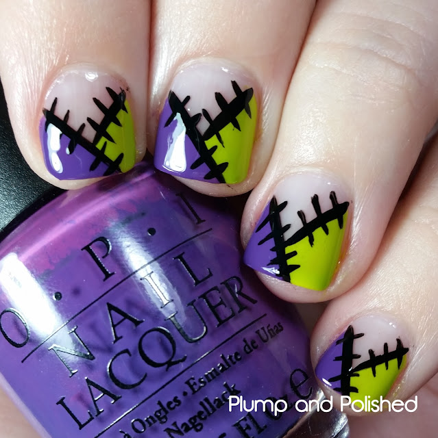 Plump and Polished: Franken French Tips - Halloween Nail Art