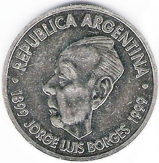 Jorge Luis Borges Foto de una moneda con el rostro de Jorge Luis Borges