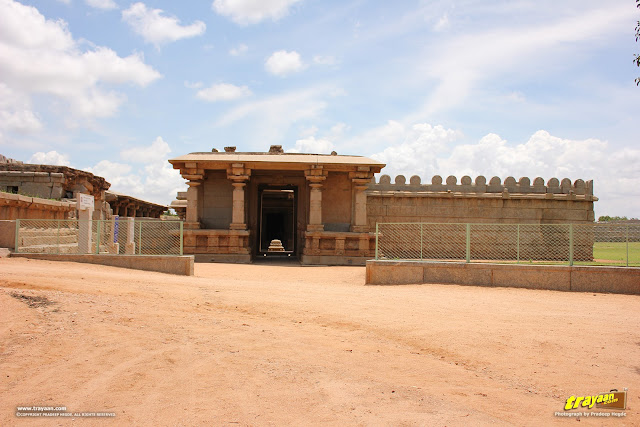 Main east entrance porch to Hazara Rama temple complex in Hampi, Ballari district, Karnataka, India