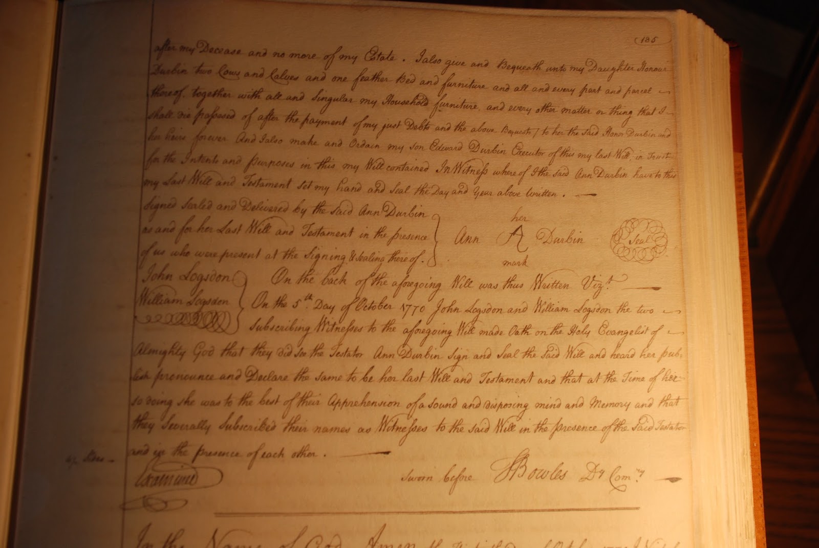 Durbin Family History Ann (Logsdon) Durbin Will 1770