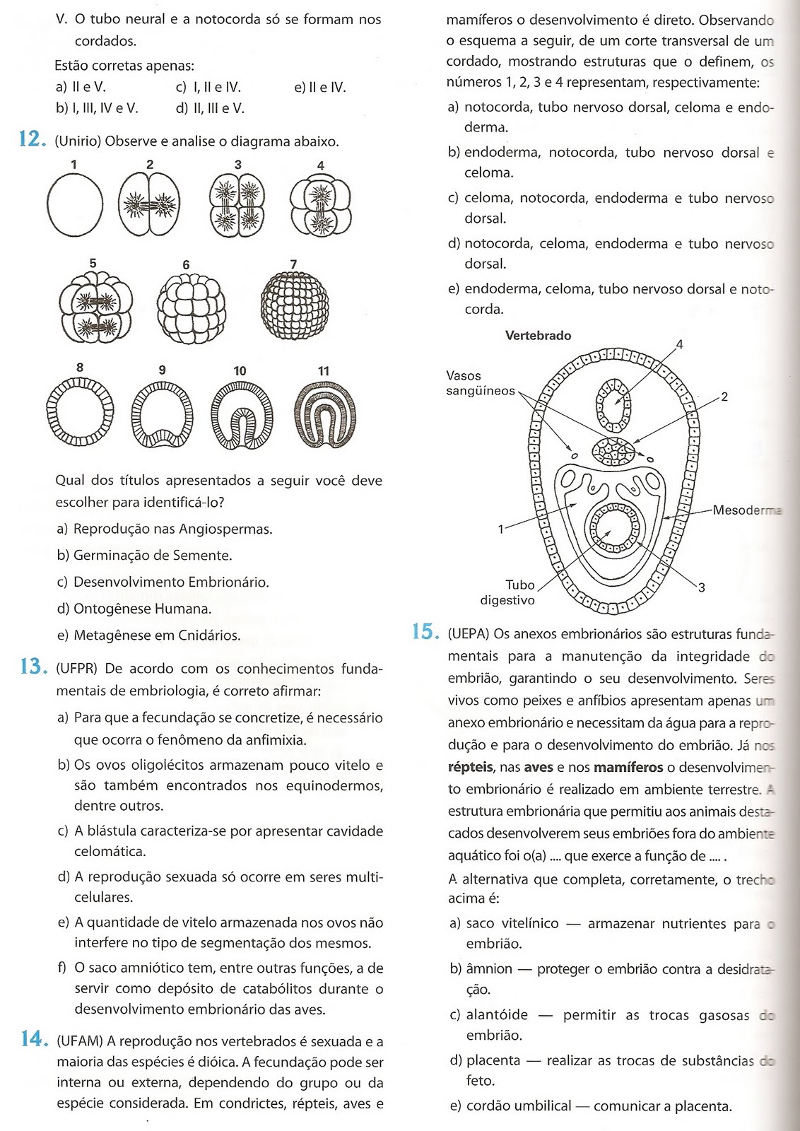 Exercícios Sobre Embriologia Com Gabarito - ZULEDU
