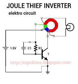 Skema rangkaian joule thief inverter with ferrite toroid trifilar coil