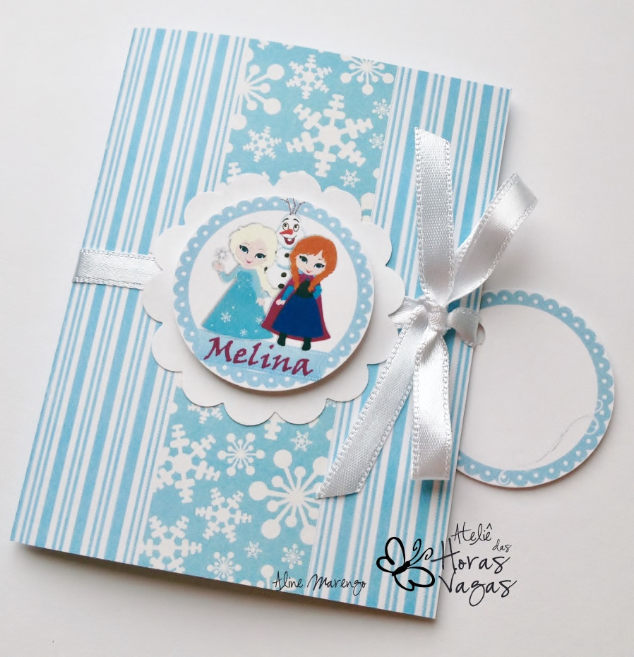 convite artesanal aniversário infantil frozen princesas anna elsa olaf azul e branco menina