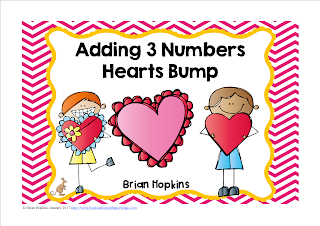 FREEBIE Adding 3 Numbers Bump Valentine Theme with Hearts