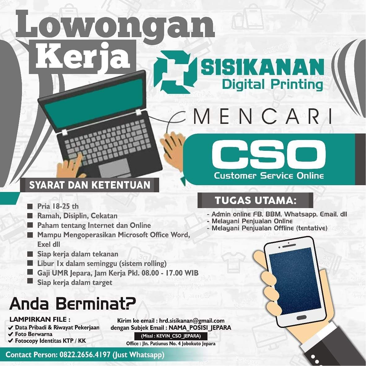 Lowongan Kerja Customer Service Online (CSO) di SISIKANAN PRINTING