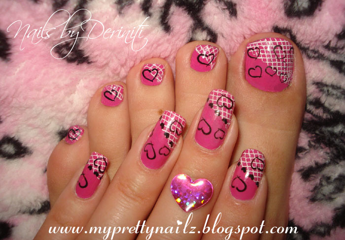 Valentine's Day Matching Mani & Pedi Nail Art Design - "valentine's day