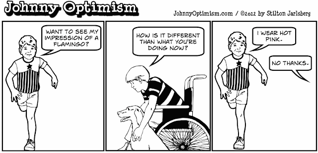 johnny optimism, johnnyoptimism, medical humor, sick jokes, doctor jokes, stilton jarlsberg, amputee, amputation, one leg
