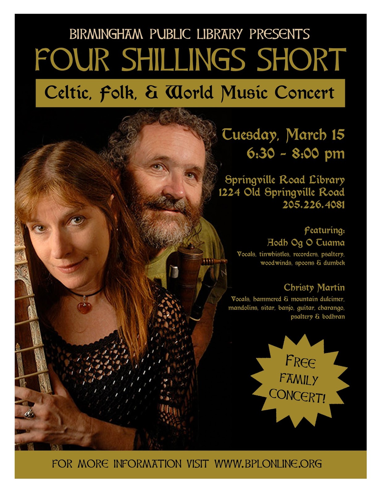 Springville Road Library to Host Celtic/Folk Music Concert by Four ...