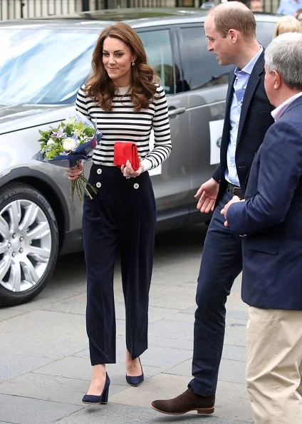 Kate Middleton's trousers are the L.K. Bennett Parker style. L.K. Bennett sweater. Rupert Sanderson Malory suede pumps