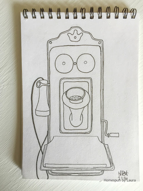 homespun by laura daily doodle pen drawing antique wall phone