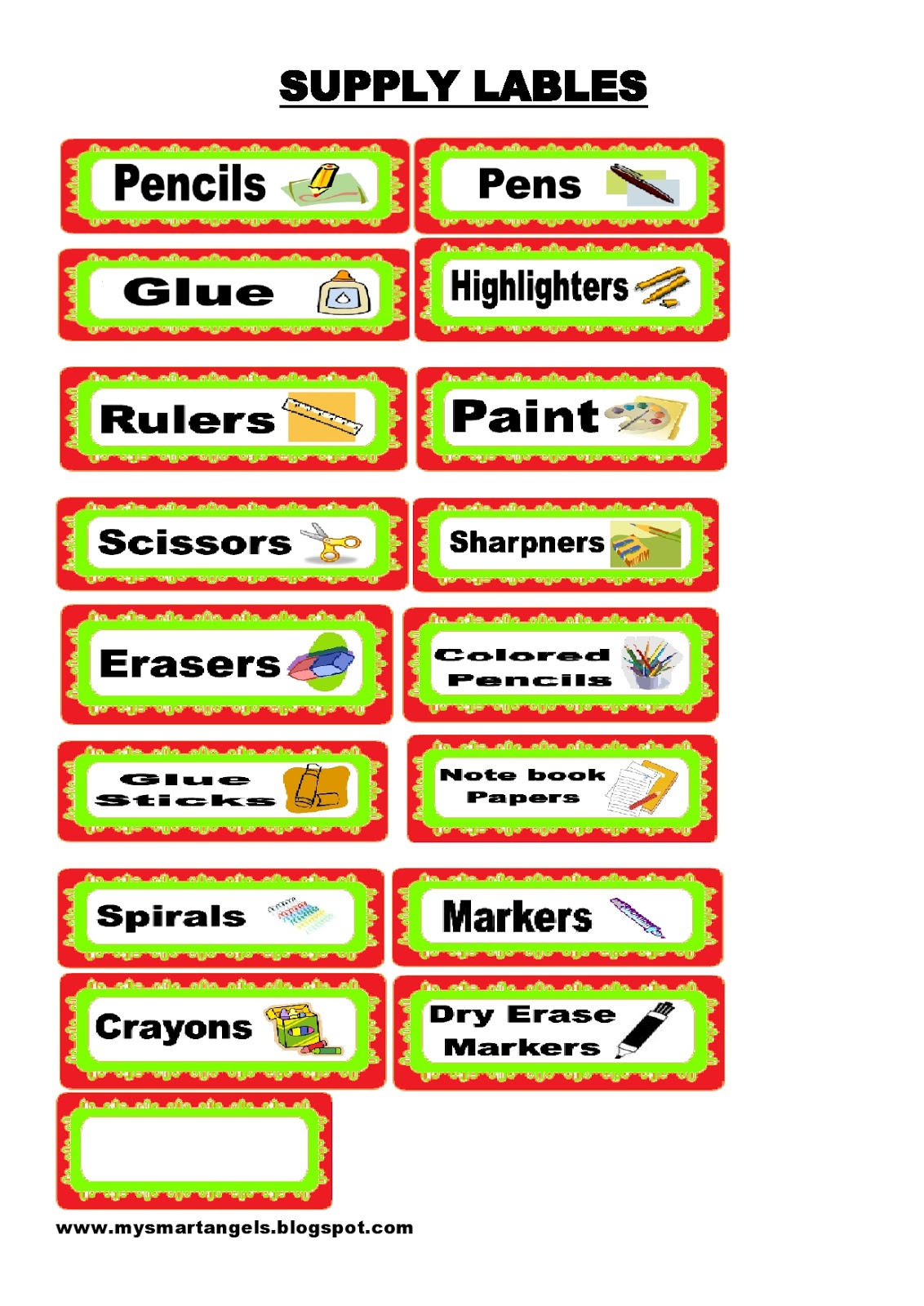 Free Printable Labels For School Supplies