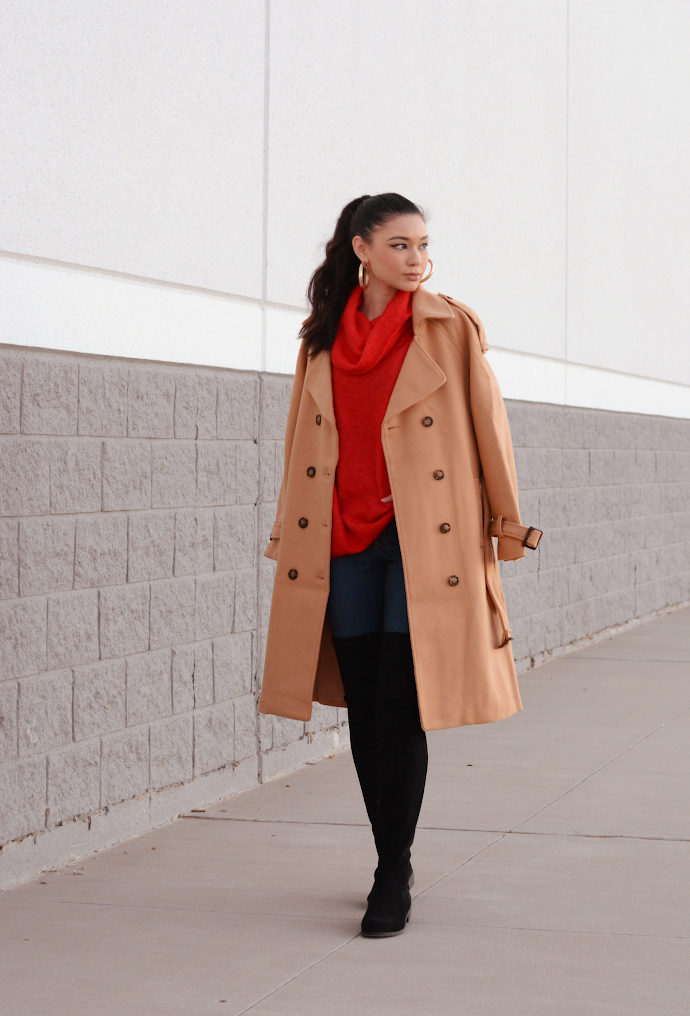 Raspberry Jam Outfit 203 Red Sweater with Trench Coat