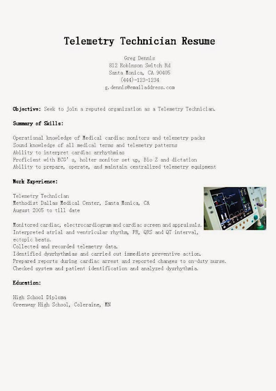 Telemetry Tech Resume Objective Telemetry Tech Resume Objective