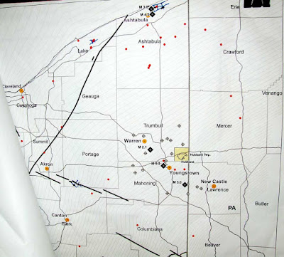 faults map show how earthquakes call for denial of fracking waste injection well, Hubbard Twp, Trumbull County, Ohio
