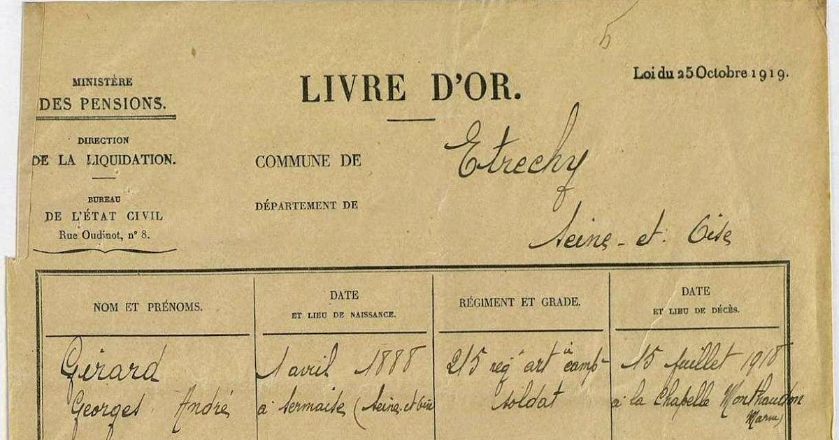 Memorial Etrechy GIRARD (1888 1918)