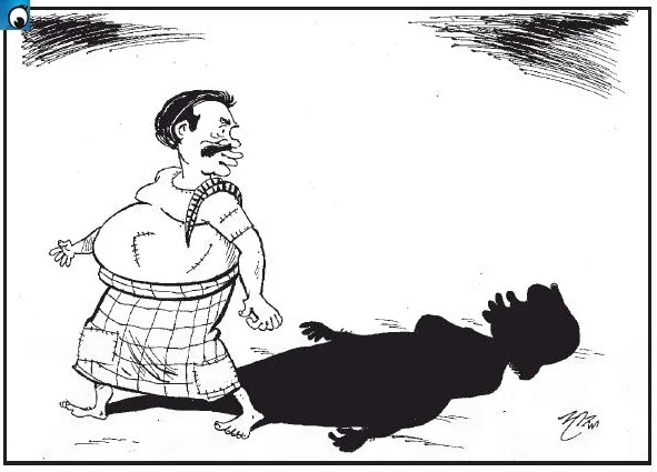 Behind Mahinda is a woman's shadow (Thursday's cartoon)
