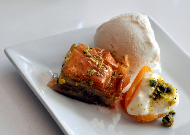 Baklava with Gelato and Stuffed Apricot - Tarla Mediterranean Grill - Napa, CA | Taste As You Go