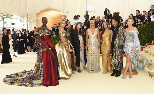 Alek Wek, Jasmine Sanders, Ann-Sofie Johansson, Kiersey Clemons, Olivia Munn, Luka Sabbat and Lili Reinhart wore custom H&M to the 2018 Metropolitan Museum of Art Costume Insitute Benefit hosted by Vogue.