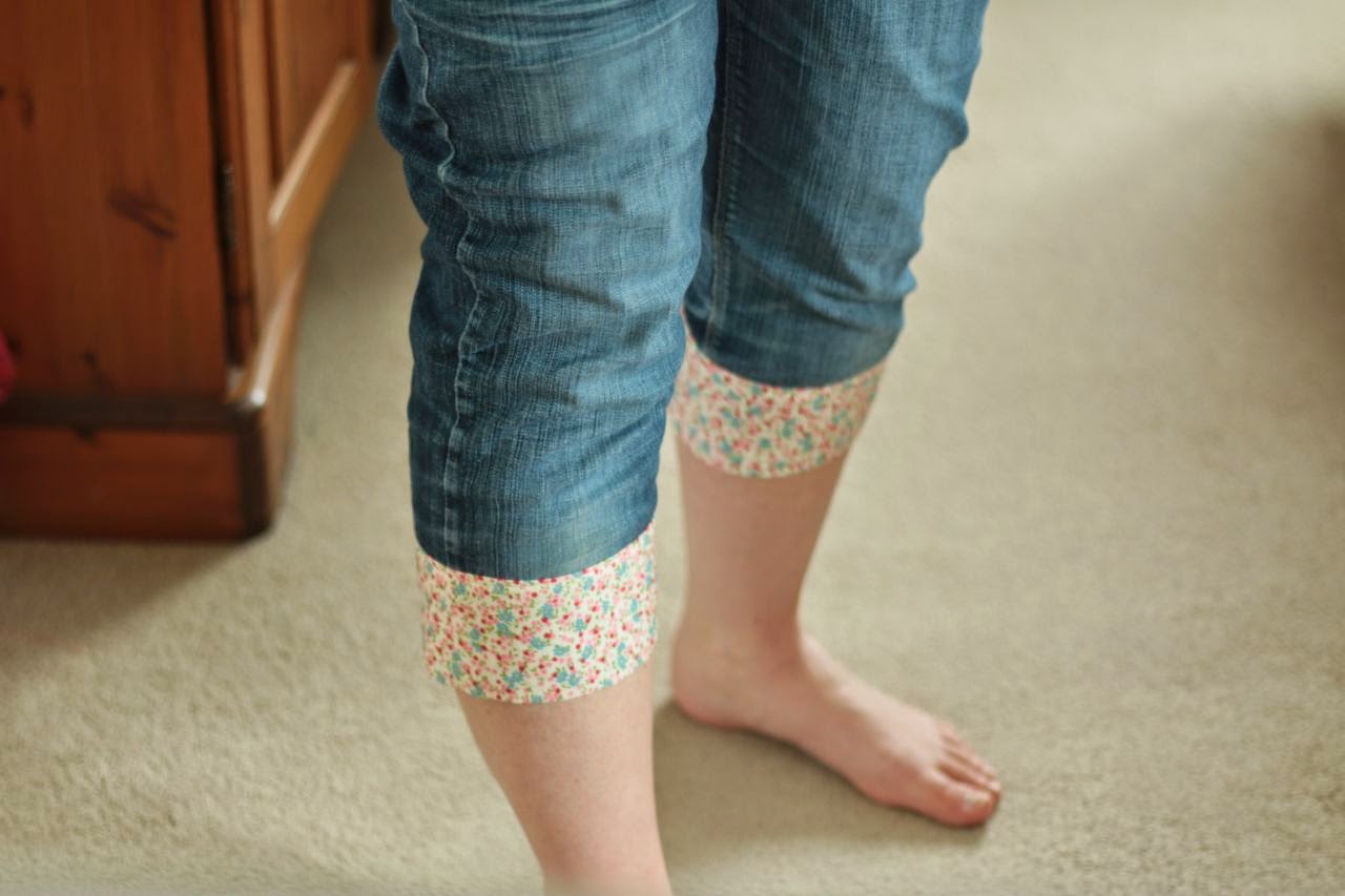 My jeans, with their pretty new floral fabric turn-up hem line.