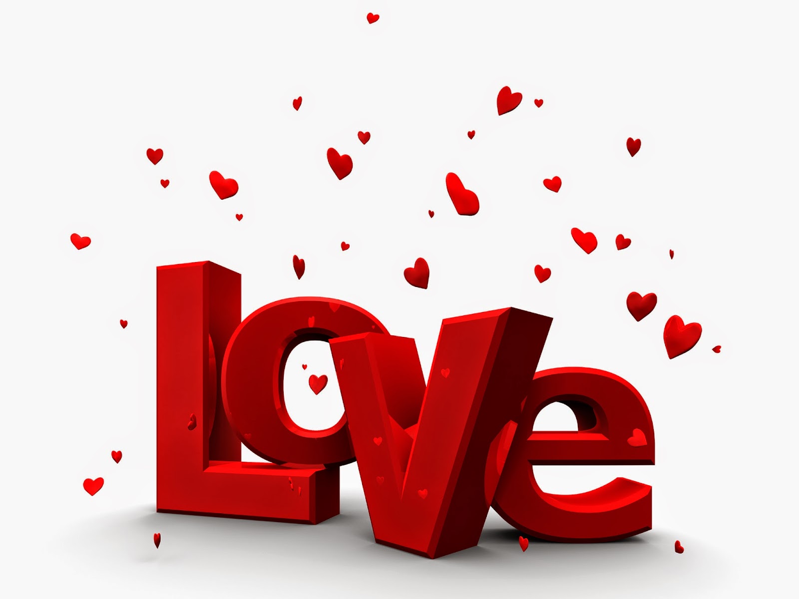 3-D illustration of the word "Love", with little red hearts