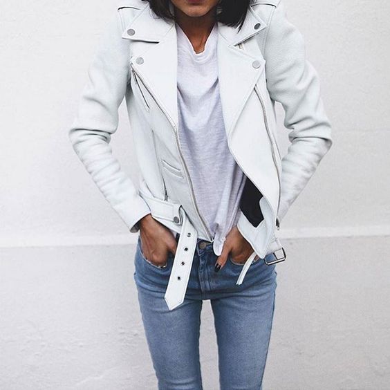 Pepa Mack - White Leather Jacket + White T-Shirt