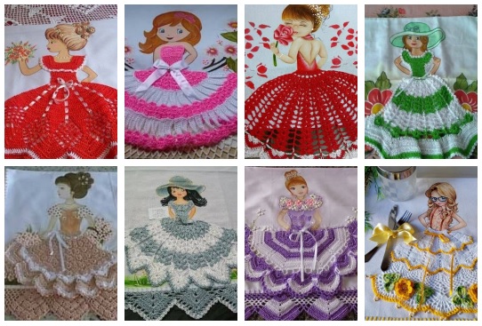 vestido de boneca de crochê para pano de prato