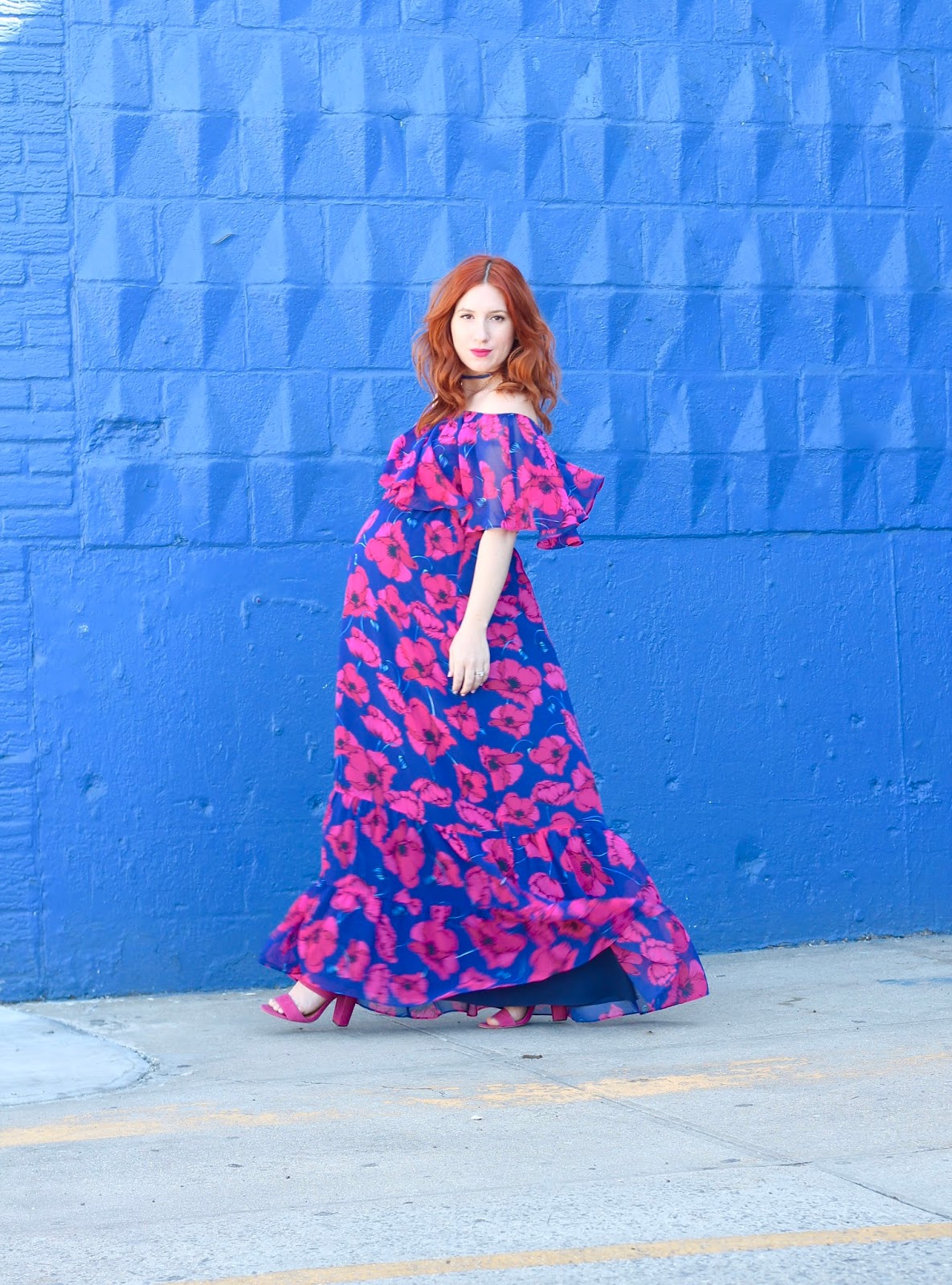 Pink and Blue Floral Off The Shoulder Maxi Dress | TfDiaries
