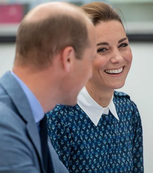 Kate Middleton wore a new floral print shirt dress by Beulah London. Crown Princess wore the same dress. Patrick Mavros quartz earrings