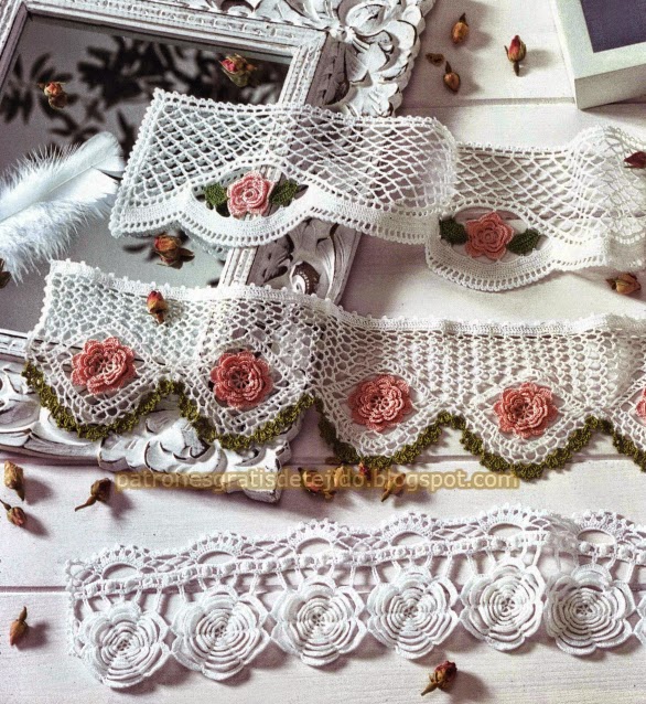 Puntillas con diseños de rosas al crochet